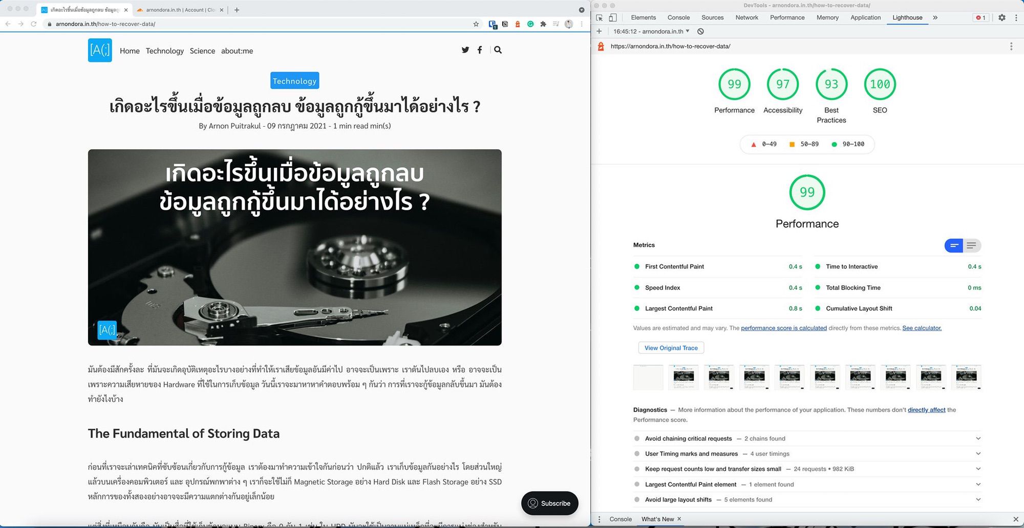 บันทึกการแก้เว็บในรอบปี ทำยังไง Lighthouse เขียวทั้งแผง